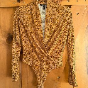 Banana Republic Patterned Burnt Orange Thong Bodysuit Sz XS